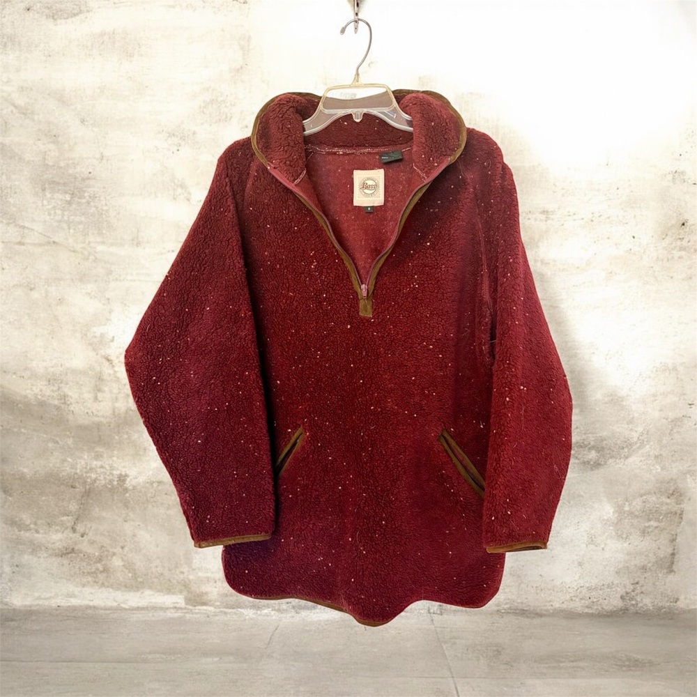 Bass Sherpa Fleece Maroon speckled Two pockets Suede piping Half Zip Pullover